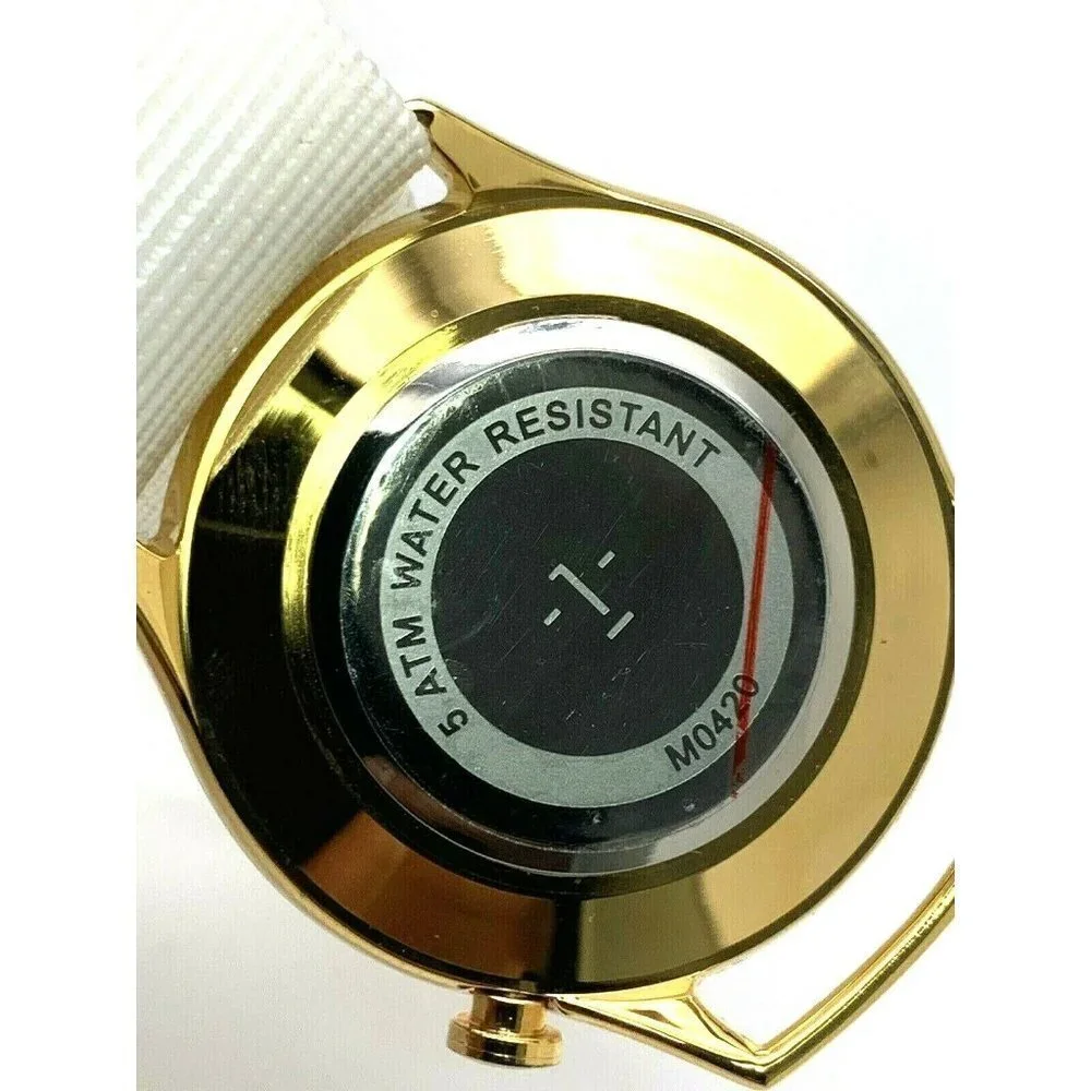 1: Face Women's Watch Gold Tone Case 39.5mm White Nylon Strap Quartz Meet :M